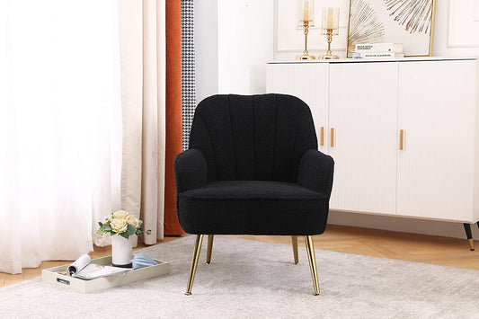 Golden-Legged Black Teddy Chair for Home Office-0