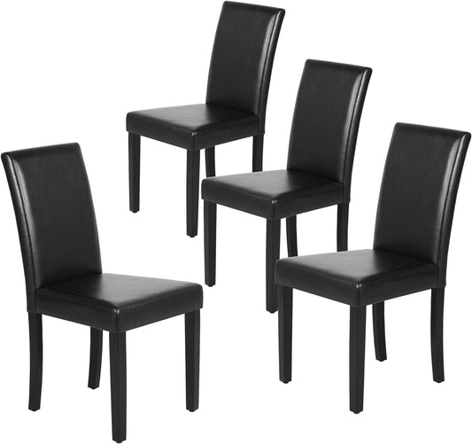 Dining Chair Set of 4 PU Leather Dining Room Chairs Upholstered Parsons Dining Chairs Modern Kitchen Armless Side Chair with Solid Wood Legs, Black-0