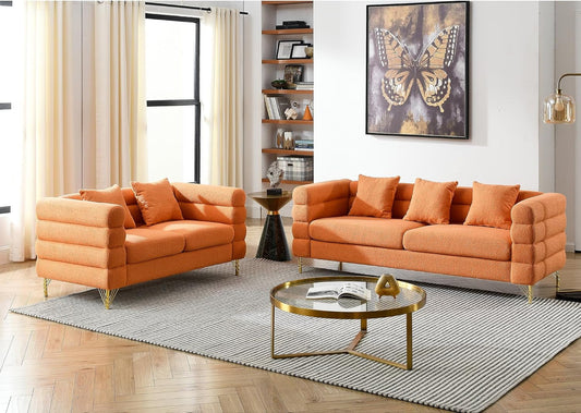 Sofa,Sofa Set of 2,Oversize 2/3 Seater Extra Deep Seat Sofa,Modern Upholstered Futon Sofa Couch, Comfy Teddy Bouclé Cloud Sofa,Furniture for Living Room,Bedroom,Office,Apartment(Orange)-0