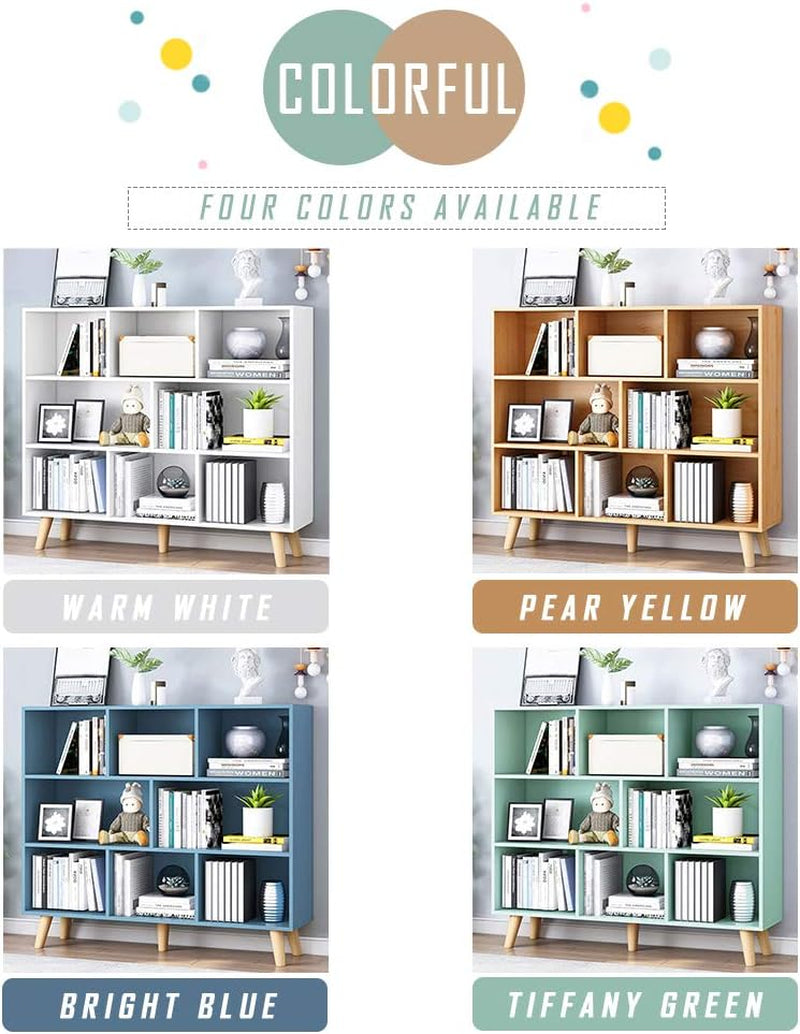 Wooden Open Shelf Bookcase - 3-Tier Floor Standing Display Cabinet Rack with Legs, 8 Cubes Bookshelf, Pear Yellow-3