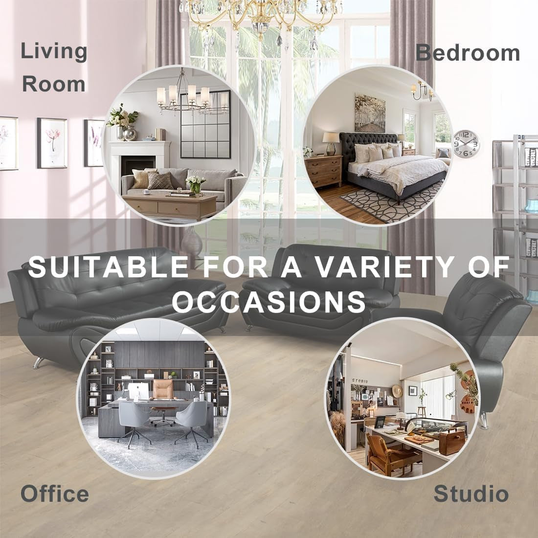 Contemporary Living Room Furniture Set, Faux Leather Sofa Set for Living Room/House/Bedroom/Office/Apartment (Black-A, Loveseat), F45&F46-3