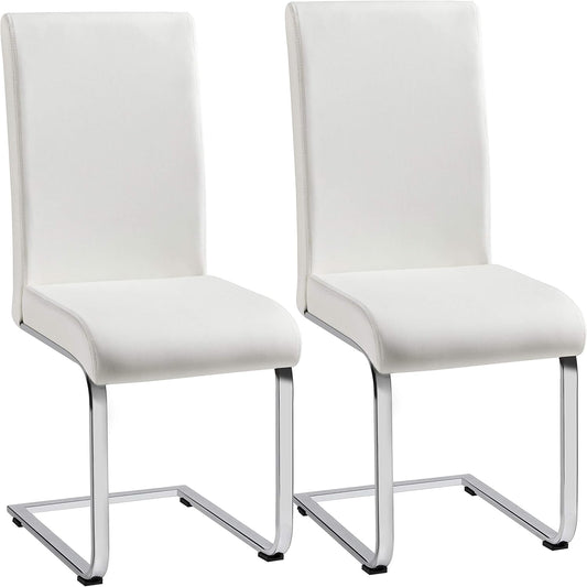 Set of 2 Dining Chairs Modern Kitchen Chairs High Back Faux Leather Dining Room Chairs Upholstered Armless Side Chairs with Metal Legs Home Kitchen Furniture, White-0