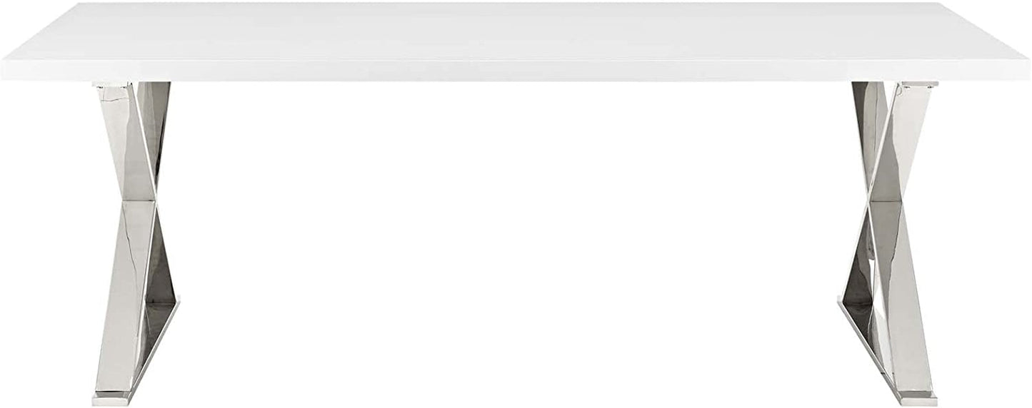 Modway Sector Modern Dining Table, White Silver-1