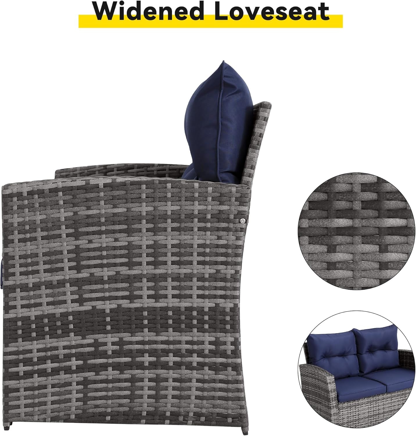 4 Piece Outdoor Patio Furniture Set, Outdoor Sectional Furniture, Wicker Sectional Conversation Sofa Set with Glass Table and Cushions (4 Piece Navy)-2