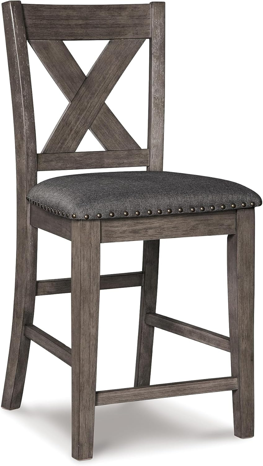 Caitbrook Rustic 24.63" Counter Height Upholstered Barstool, Set of 2, Gray-3