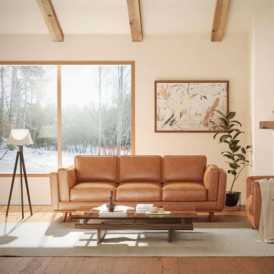 Valencia Artisan Full Leather Sofa 88” - Pure Full Italian Nappa Leather Couch, Solid Wood Accent, Ultimate Comfort, Cognac Tan-1