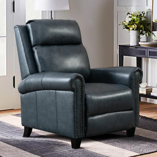 Leather Recliner Chair, Classic and Traditional Push Back Recliner Chair with Comfortable Arms and Back for Living Room Bedroom Adjustable Single Sofa, Navy Blue-0