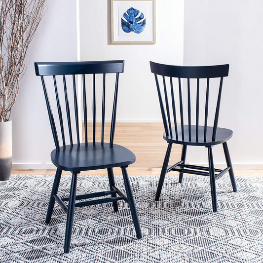 Home Collection Parker Farmhouse Navy Blue Windsor Spindle Solid Wood Dining Chair Set of 2-0