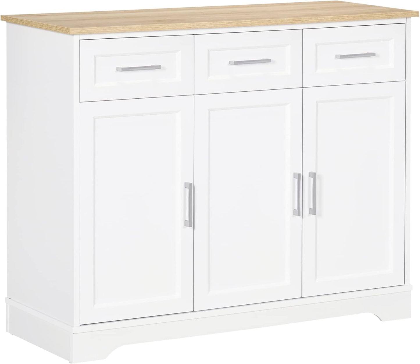 Sideboard Buffet Cabinet with 3 Storage Drawers, Kitchen Cabinet Coffee Bar Cabinet with Adjustable Shelf for Living Room, White-0