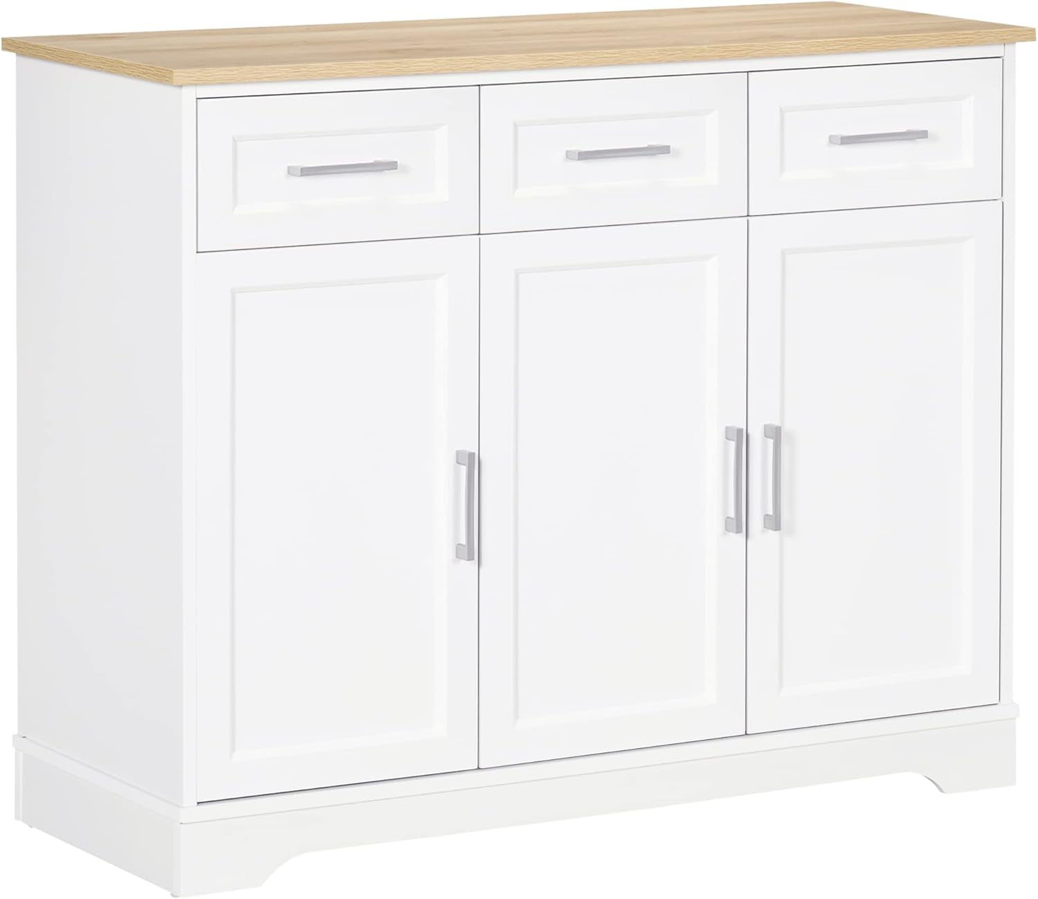 Sideboard Buffet Cabinet with 3 Storage Drawers, Kitchen Cabinet Coffee Bar Cabinet with Adjustable Shelf for Living Room, White-0
