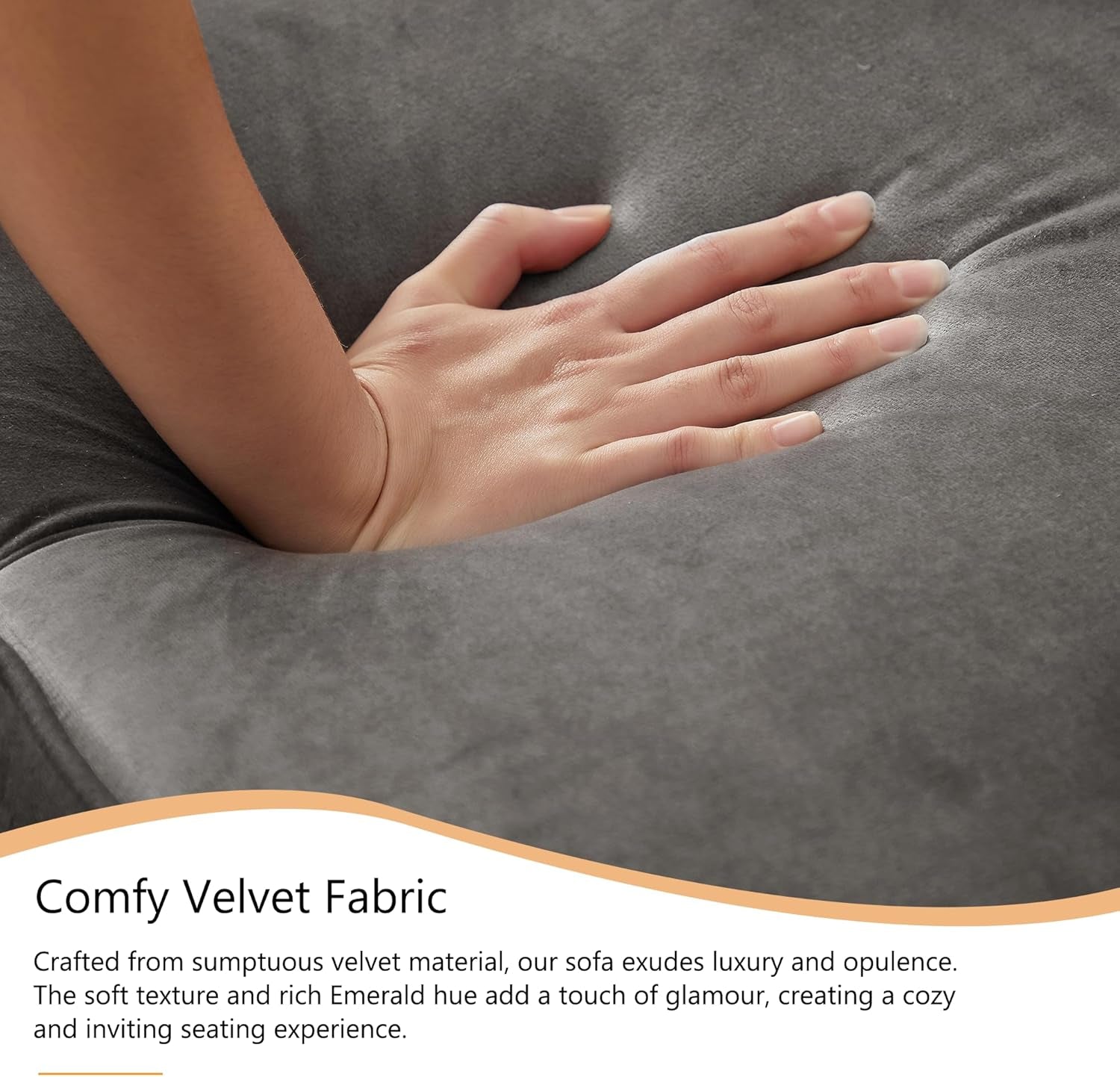 2-Piece Grey Velvet Upholstered Living Room Furniture Set, Including 3-Seater Sofa and Loveseat with Jeweled Buttons, Square Arm, Four Pillows Included for Living Room, Office-3