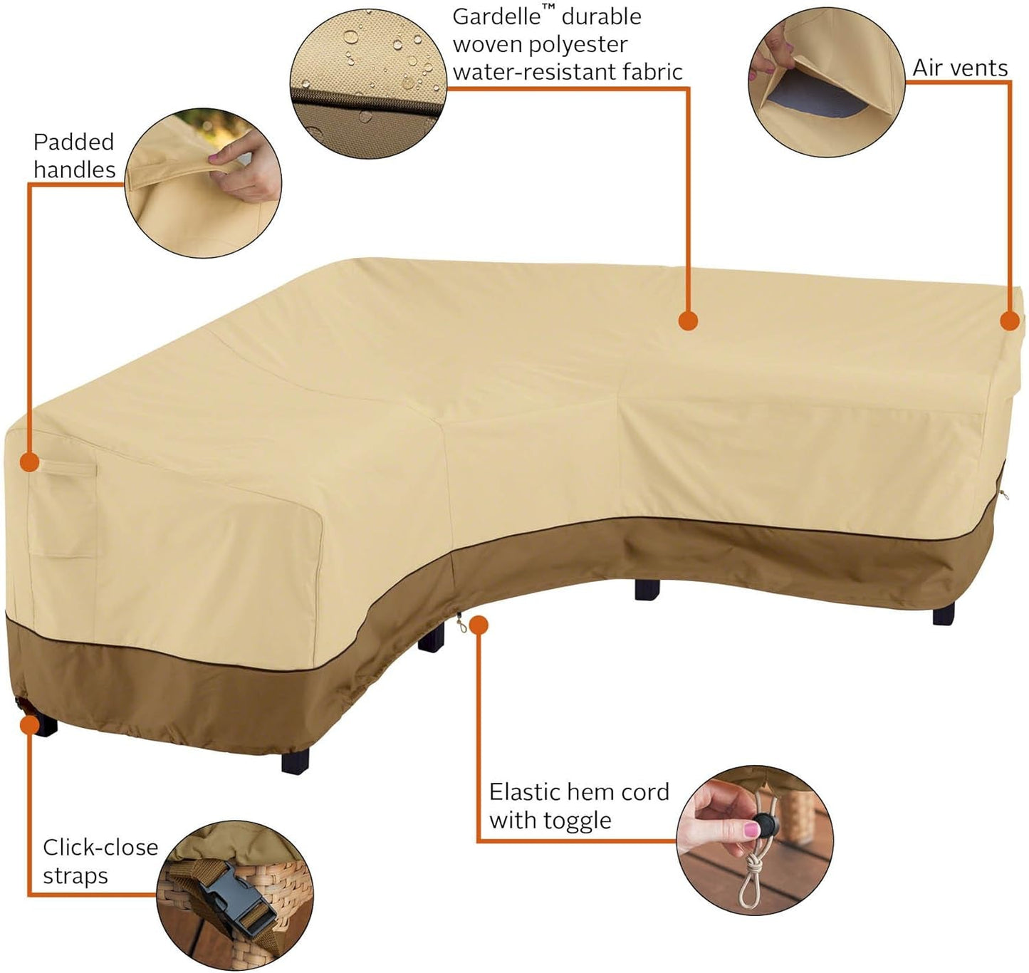 56-304-051501-EC Veranda V-Shaped Sectional Sofa Cover, X-Large, Pebble-Earth-Bark, Patio Furniture Covers-3