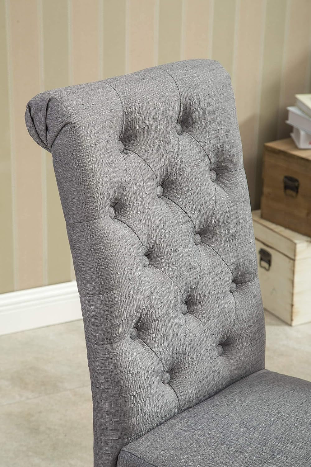 Habit Grey Solid Wood Tufted Parsons Dining Chair (Set of 2), Gray-4