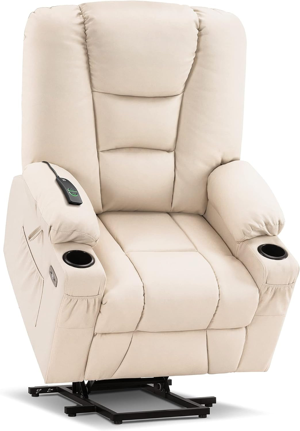 Large Power Lift Recliner Chair Sofa with Massage and Heat for Big and Tall Elderly People, 3 Positions, Cup Holders, and USB Ports, Faux Leather 7539 (Large, Cream White)-0