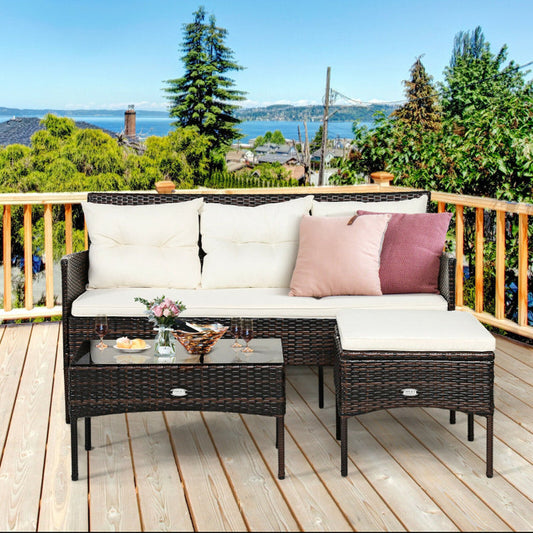 3 Pieces Patio Furniture Sectional Set with 5 Cozy Cushions-1