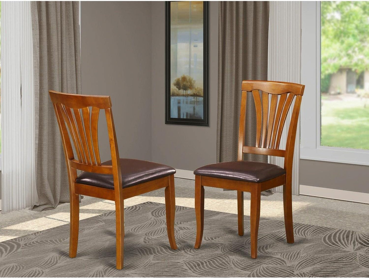 Avon Dining Faux Leather Upholstered Wood Chairs, Set of 2, Saddle Brown-2