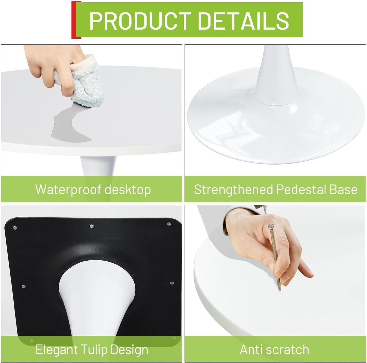 round Leisure Tulip Dining Table 31.5" Stylish with Pedestal Base for Home Office Living Room Kitchen Restaurant Cafe, White-2