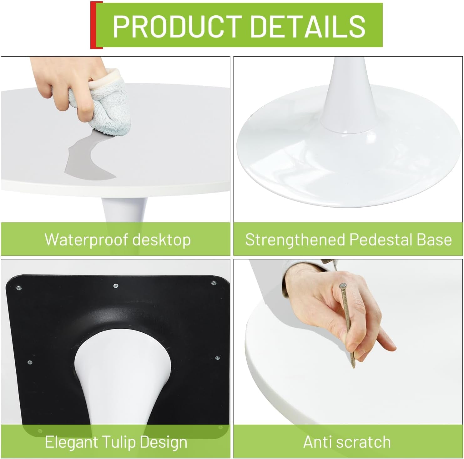 round Leisure Tulip Dining Table 31.5" Stylish with Pedestal Base for Home Office Living Room Kitchen Restaurant Cafe, White-2