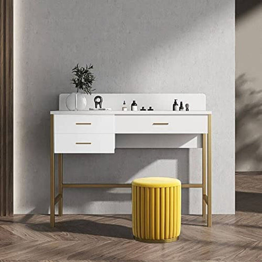 White Makeup Vanity Desk with 3 Drawers and Storage-0