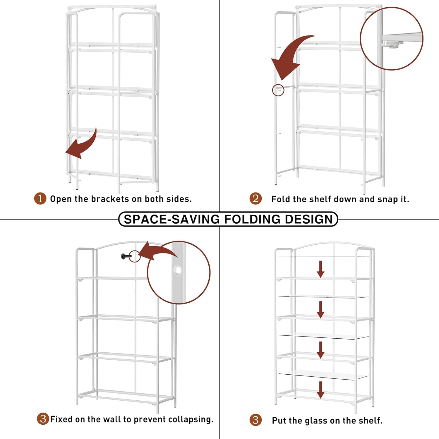 No Assembly Folding Bookshelf for Living Room, 4 Tier White Collapsible Book Shelf for Home Office, Portable Bookcase Storage Organizer-4