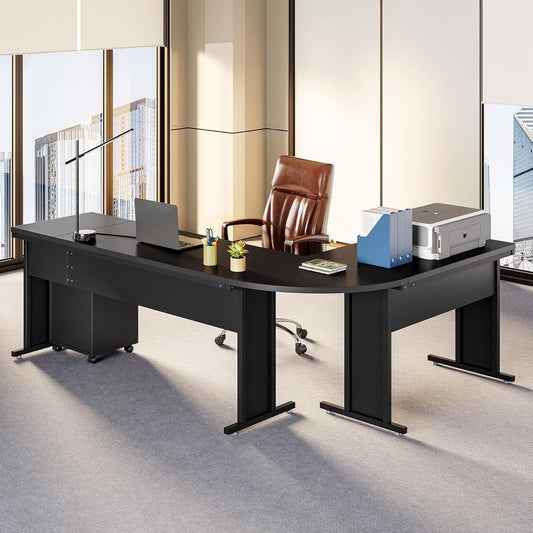 82.67" Long Executive Desk Large L-Shaped Computer Office Desk with 3-Drawer Mobile File Cabinet, Industrial Business Furniture Desk Workstation for Home Office, Black-1