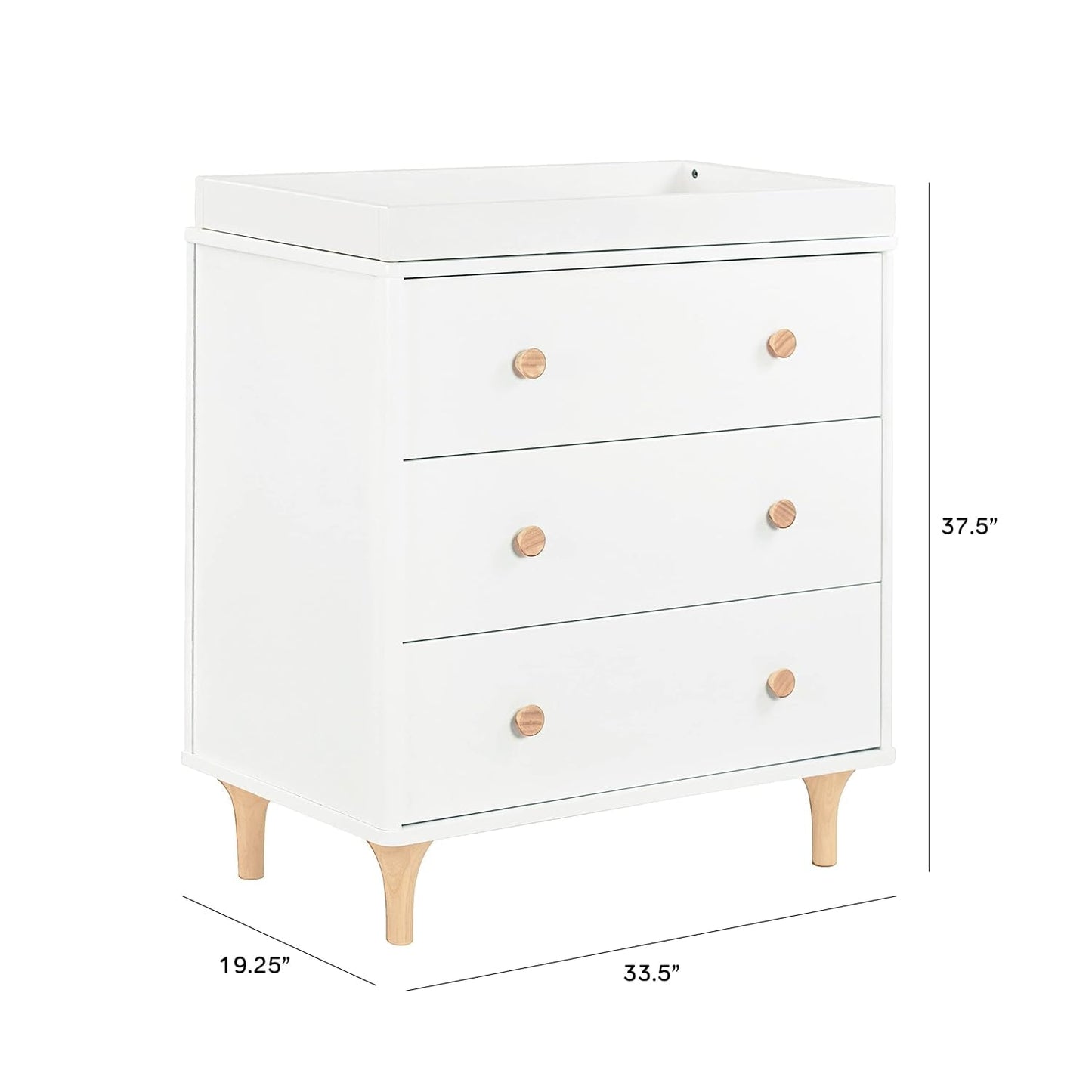 Lolly 3-Drawer Changer Dresser with Removable Changing Tray in White and Natural, Greenguard Gold Certified-2