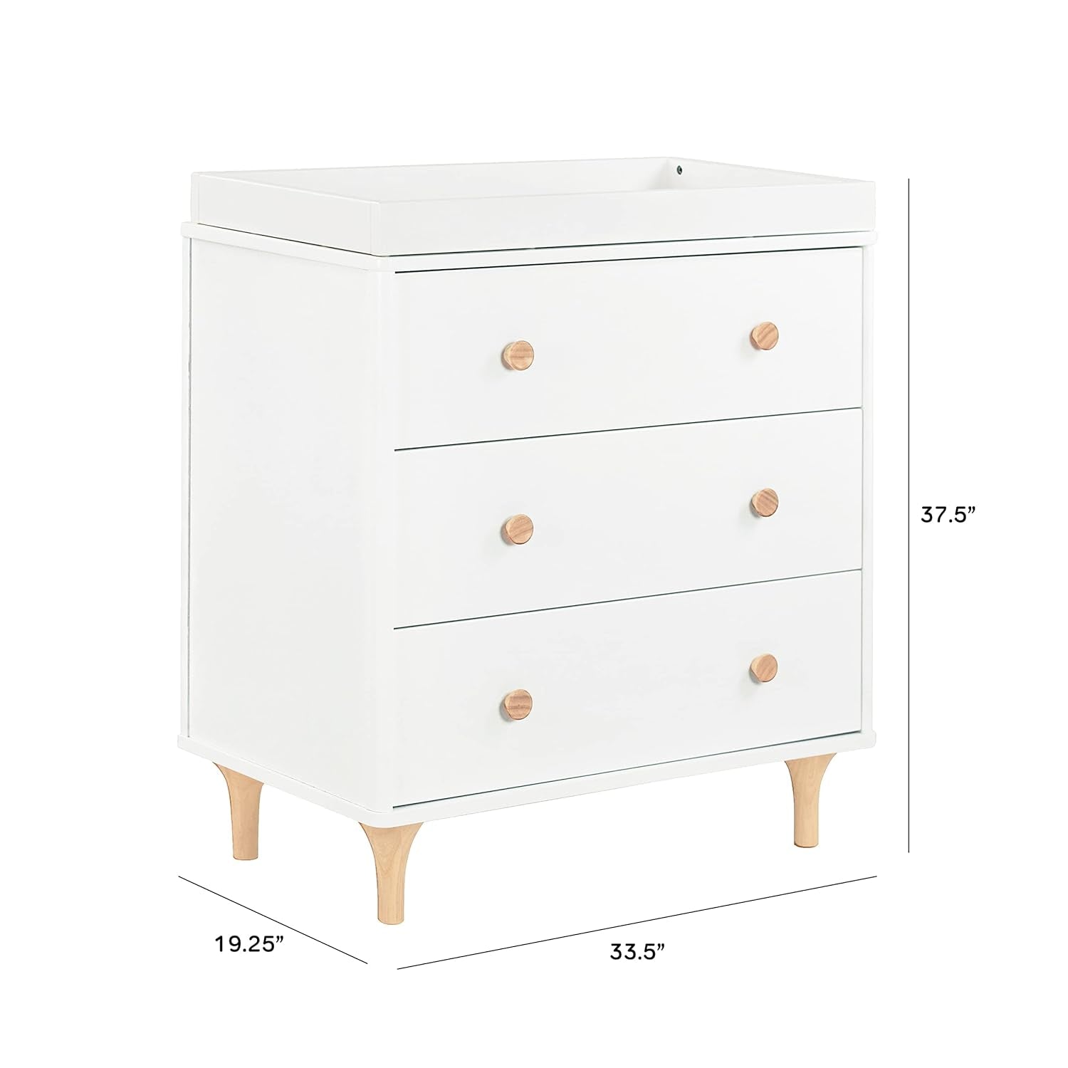 Lolly 3-Drawer Changer Dresser with Removable Changing Tray in White and Natural, Greenguard Gold Certified-2