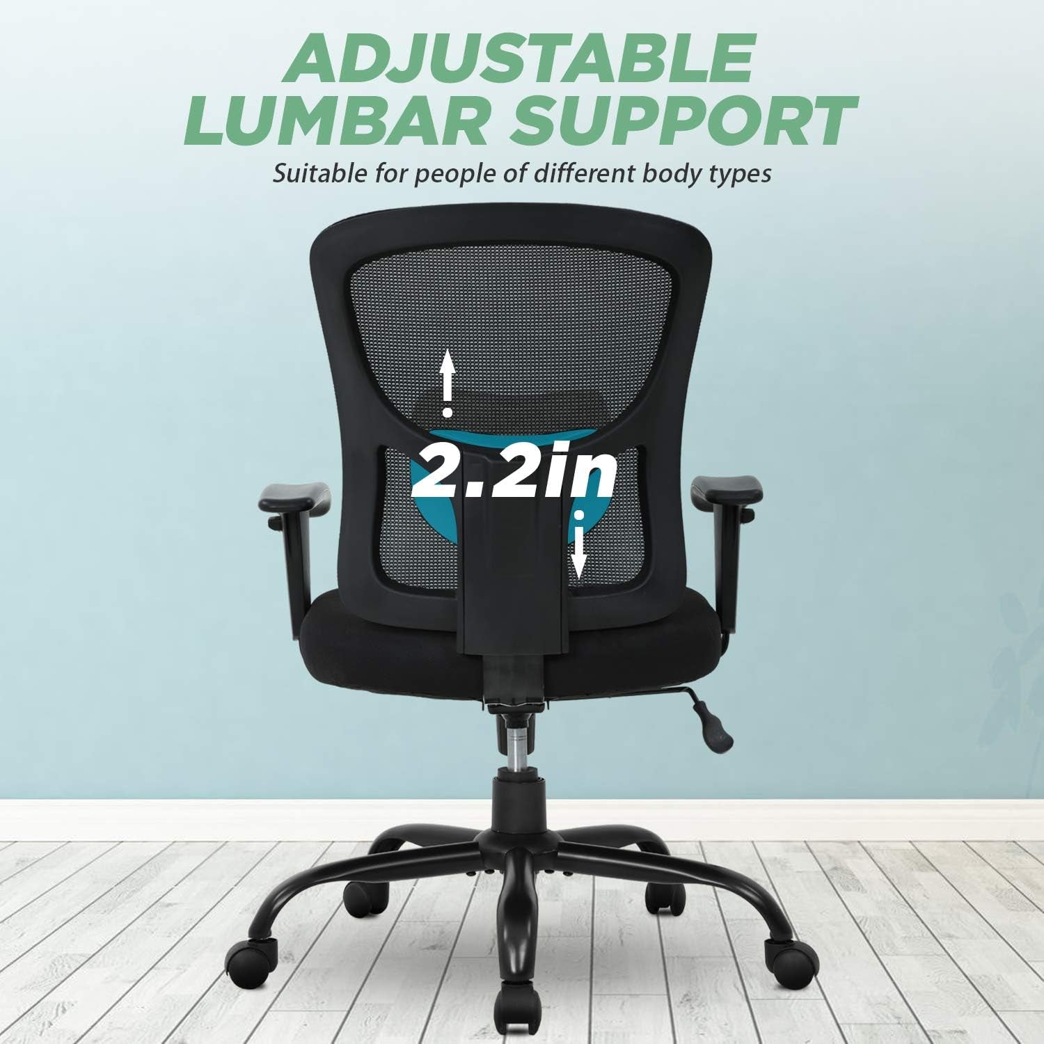 Big and Tall Office Chair 500Lbs Desk Chair Mesh Computer Chair with Lumbar Support Wide Seat High Back Task Executive Ergonomic Chair for Home Office (Black)-3