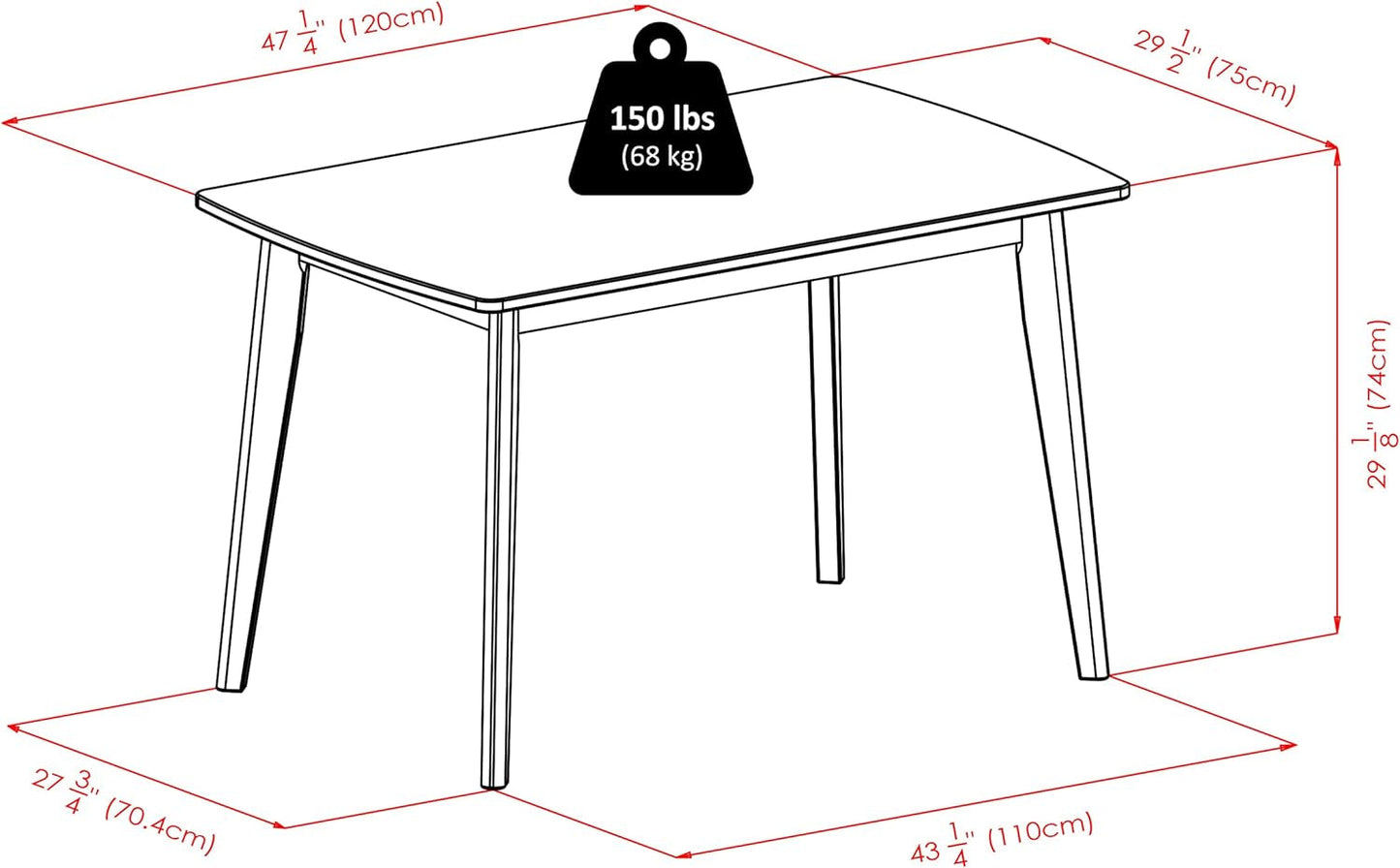 94848 Shaye Dining Table, Walnut, 47.2X29.53X29.13-2