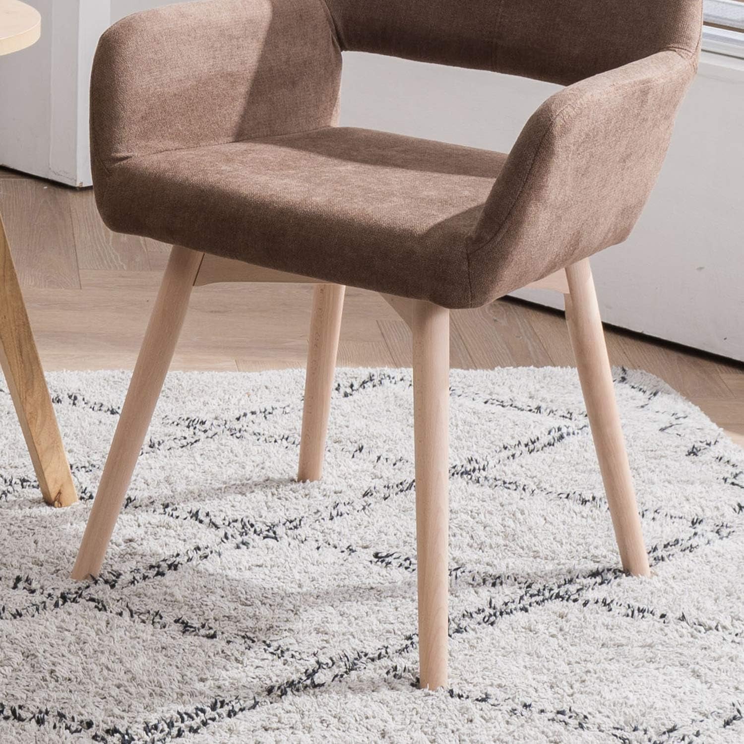 Desk Chair No Wheels Vanity Chair Makeup Chair Comfy Accent Chair for Living Dining Room Bedroom Home Office Mid Century Modern Upholstered Arm Chair Sofa Chair (Brown, 1)-3