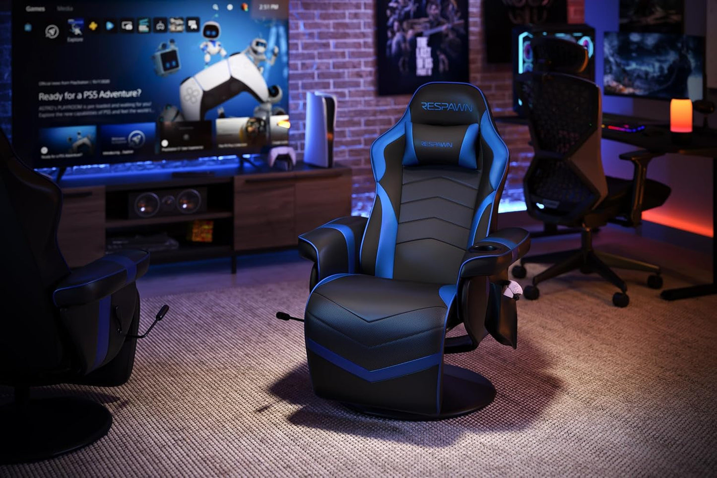 900 Gaming Recliner - Video Games Console Recliner Chair, Computer Recliner, Adjustable Leg Rest and Recline, Recliner with Cupholder, Reclining Gaming Chair with Footrest - Blue-0
