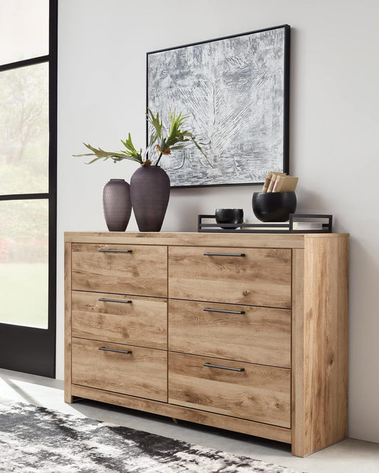 Hyanna Mid-Century Modern 6 Drawer Dresser, Light Brown & Beige-1