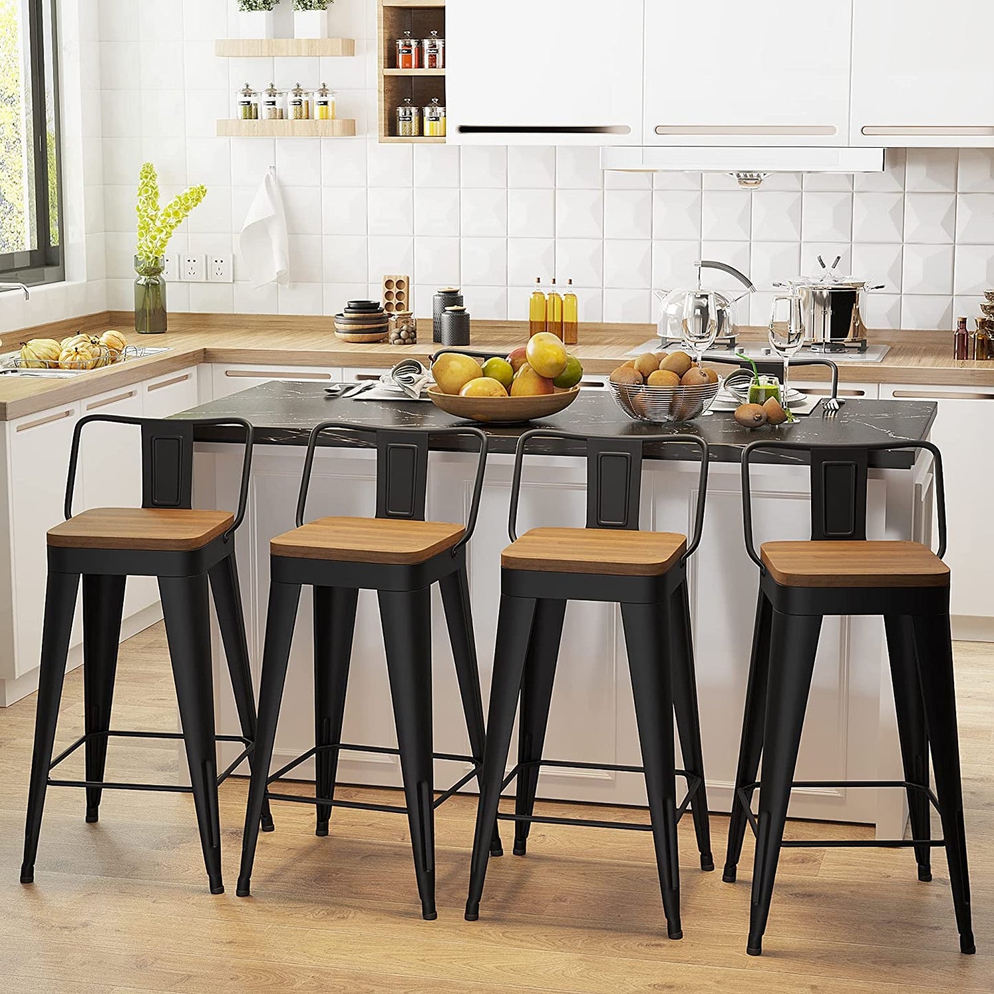 Removable Back Metal Barstools, Set of 4-1