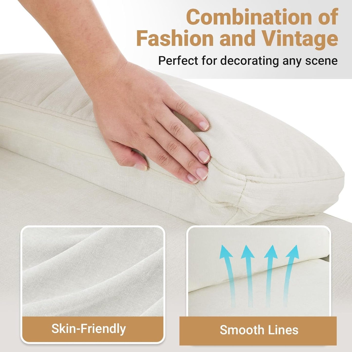 110" Sectional Couches for Living Room,U Shaped Couch with Double Chaise, 4-Seat Sofa Set with Chenille Fabric for Home Furniture,Beige-3