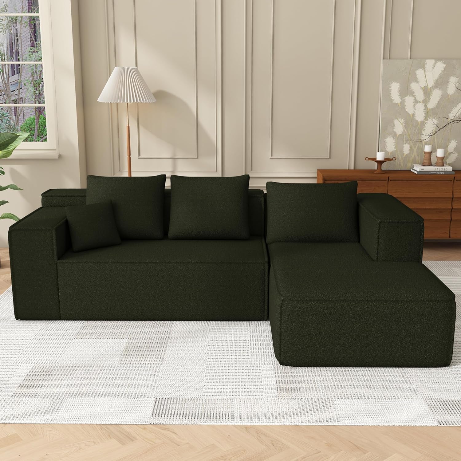 Modular Sectional Sleeper Sofa,L-Shape Chaise,7-Seater Sofa,Upholstered Couches for Living Room Bedroom,No Assembly,Green-0