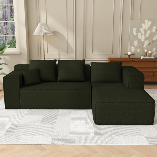 Modular Sectional Sleeper Sofa,L-Shape Chaise,7-Seater Sofa,Upholstered Couches for Living Room Bedroom,No Assembly,Green-0