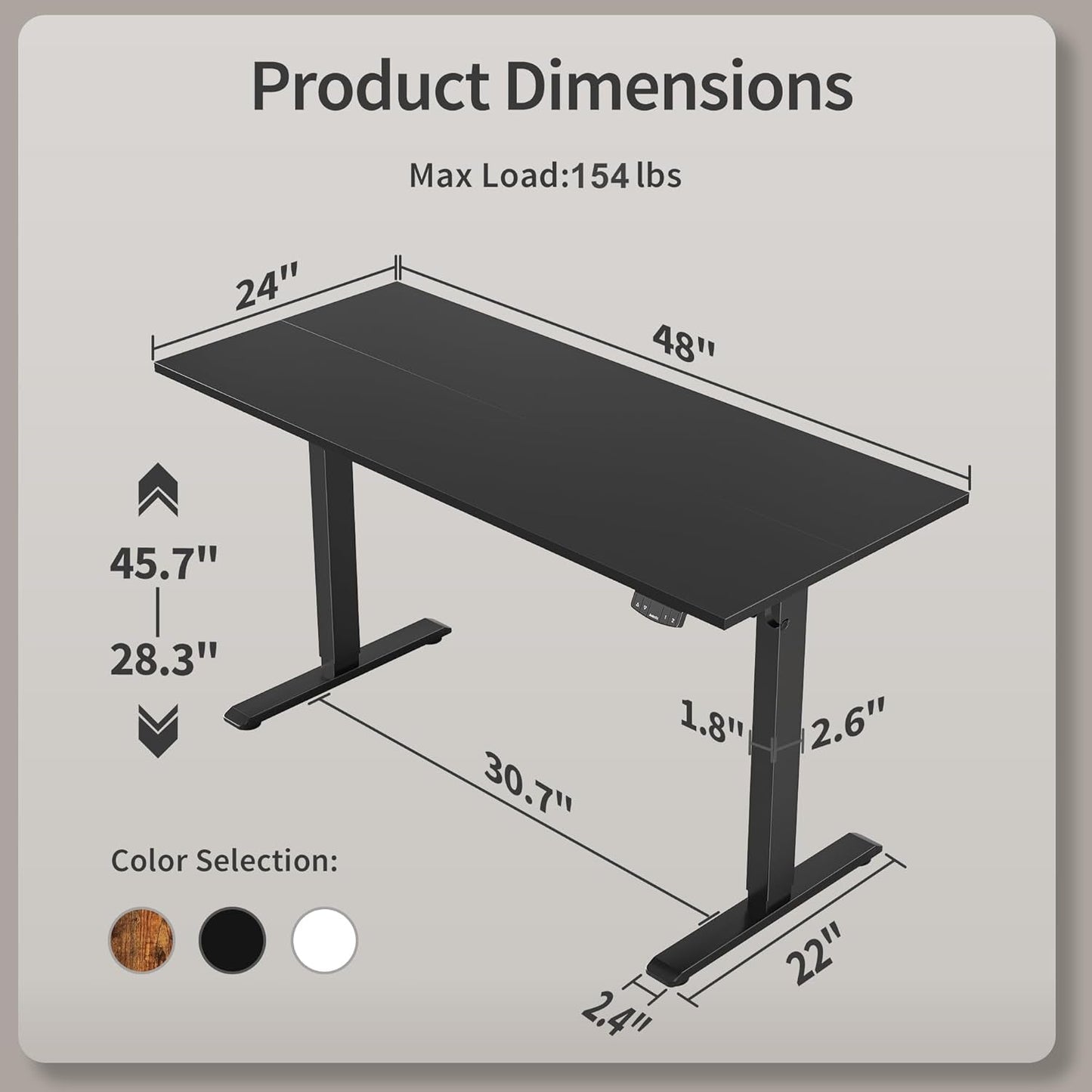 48" Black Electric Standing Desk Adjustable Height-2