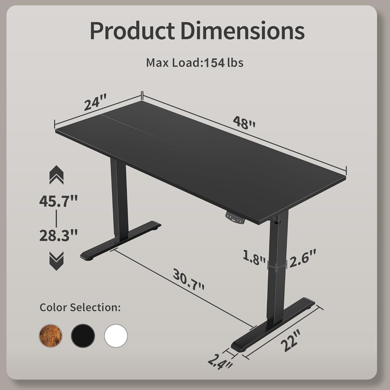 48" Black Electric Standing Desk Adjustable Height-2