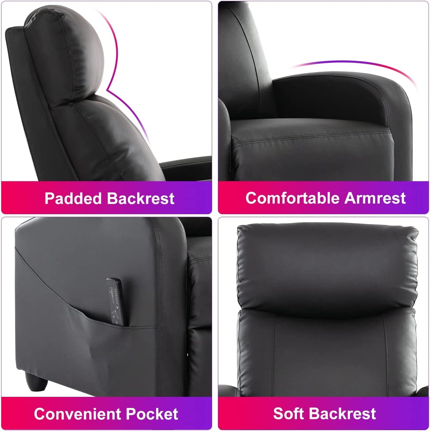 Massage Heated Recliner Home Theater Chair, Black-1