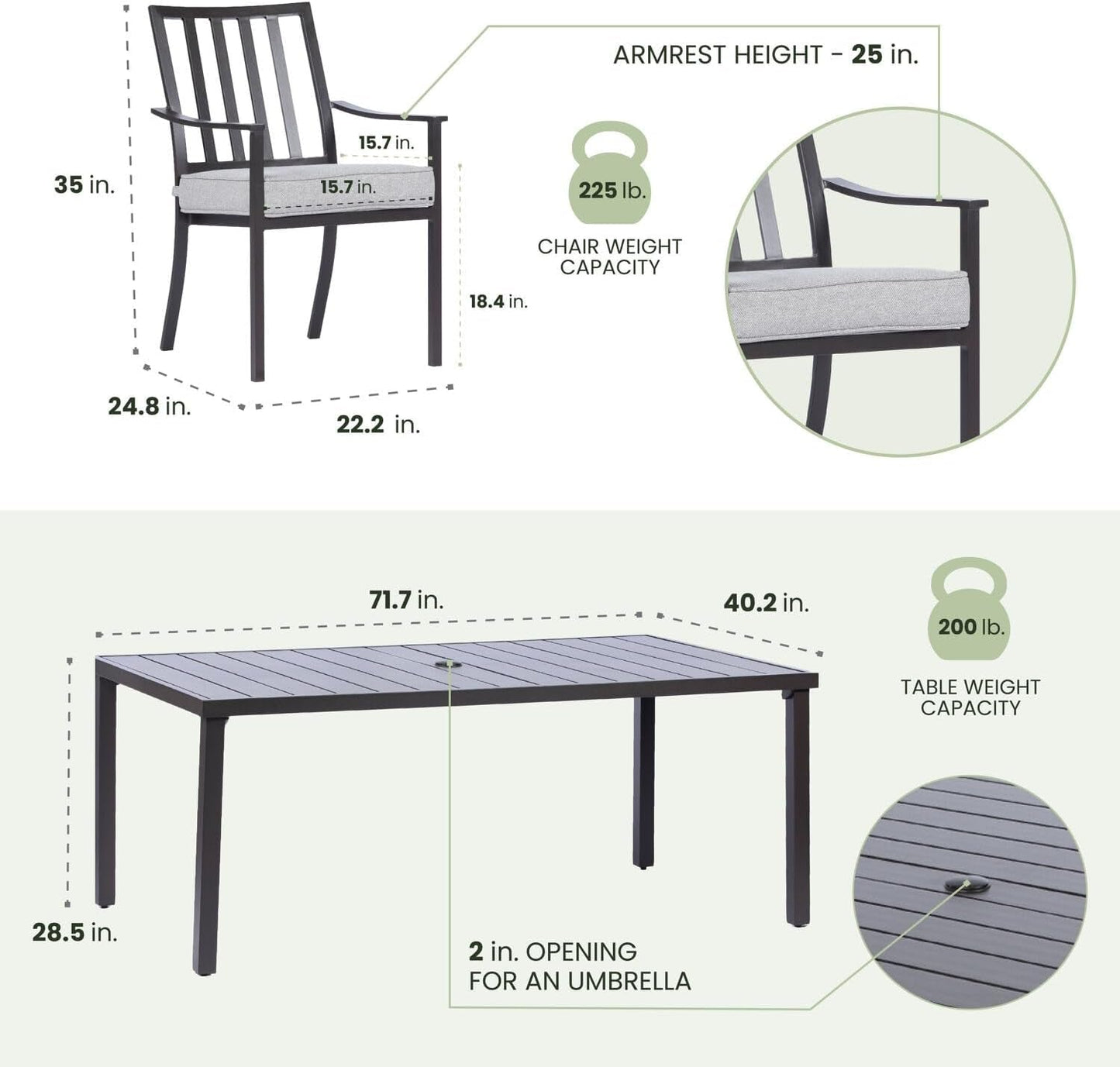 Furniture Carter 7-Piece Patio Dining Set, ern Patio Furniture, Outdoor Dining Set for 6 with All-Weather Aluminum Frames, Padded Dining Chairs, and Slat Table-4