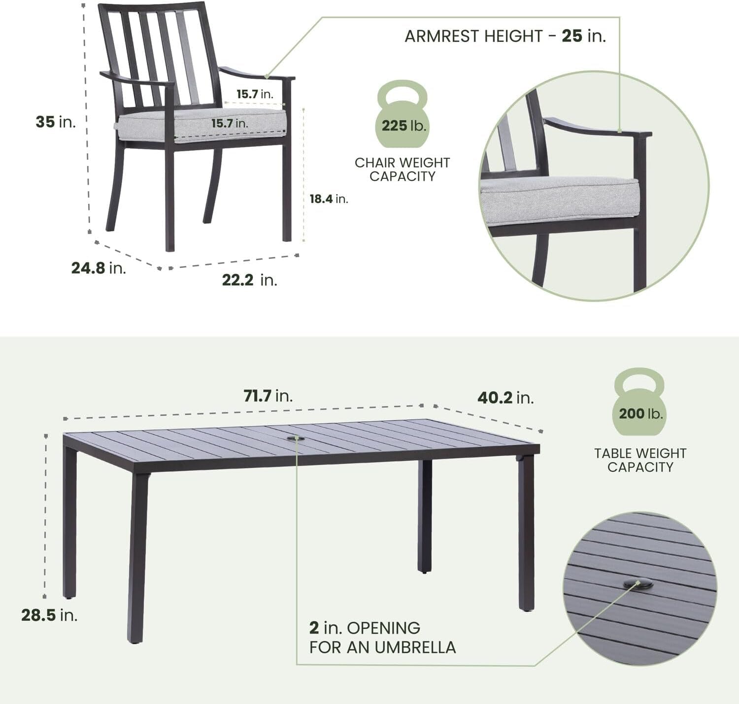 Furniture Carter 7-Piece Patio Dining Set, ern Patio Furniture, Outdoor Dining Set for 6 with All-Weather Aluminum Frames, Padded Dining Chairs, and Slat Table-4