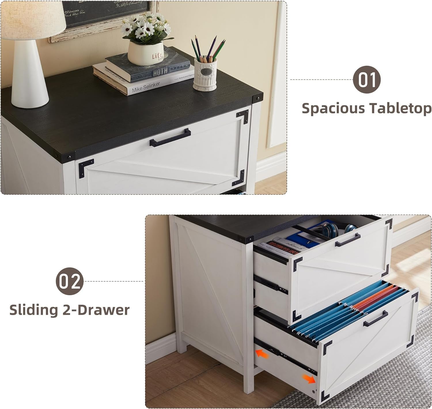 White 2 Drawer Farmhouse Lateral File Cabinet-4