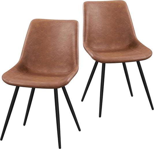 Dining Chairs Set of 2 Upholstered Modern Dining Room Chairs Mid Century Faux Leather Kitchen Chairs with Metal Legs for Dining Room Kitchen, Brown-0