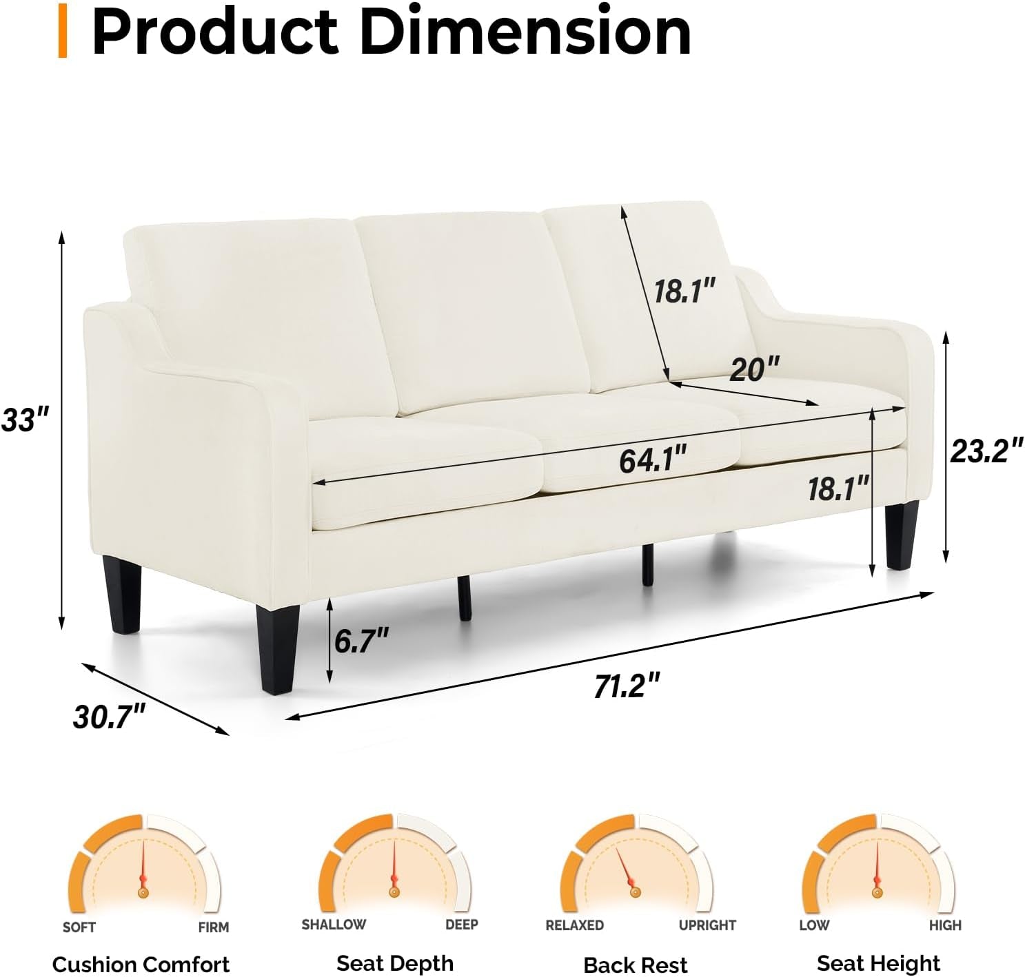 Loveseat Sofa Set for Living Room, Mid-Century Modern Couch and Love Seat Set,53" Loveseat+71" Small Couch for Bedroom Sofa Furniture for Small Spaces Apartment (Cream White)-1
