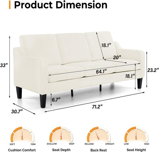Loveseat Sofa Set for Living Room, Mid-Century Modern Couch and Love Seat Set,53" Loveseat+71" Small Couch for Bedroom Sofa Furniture for Small Spaces Apartment (Cream White)-1