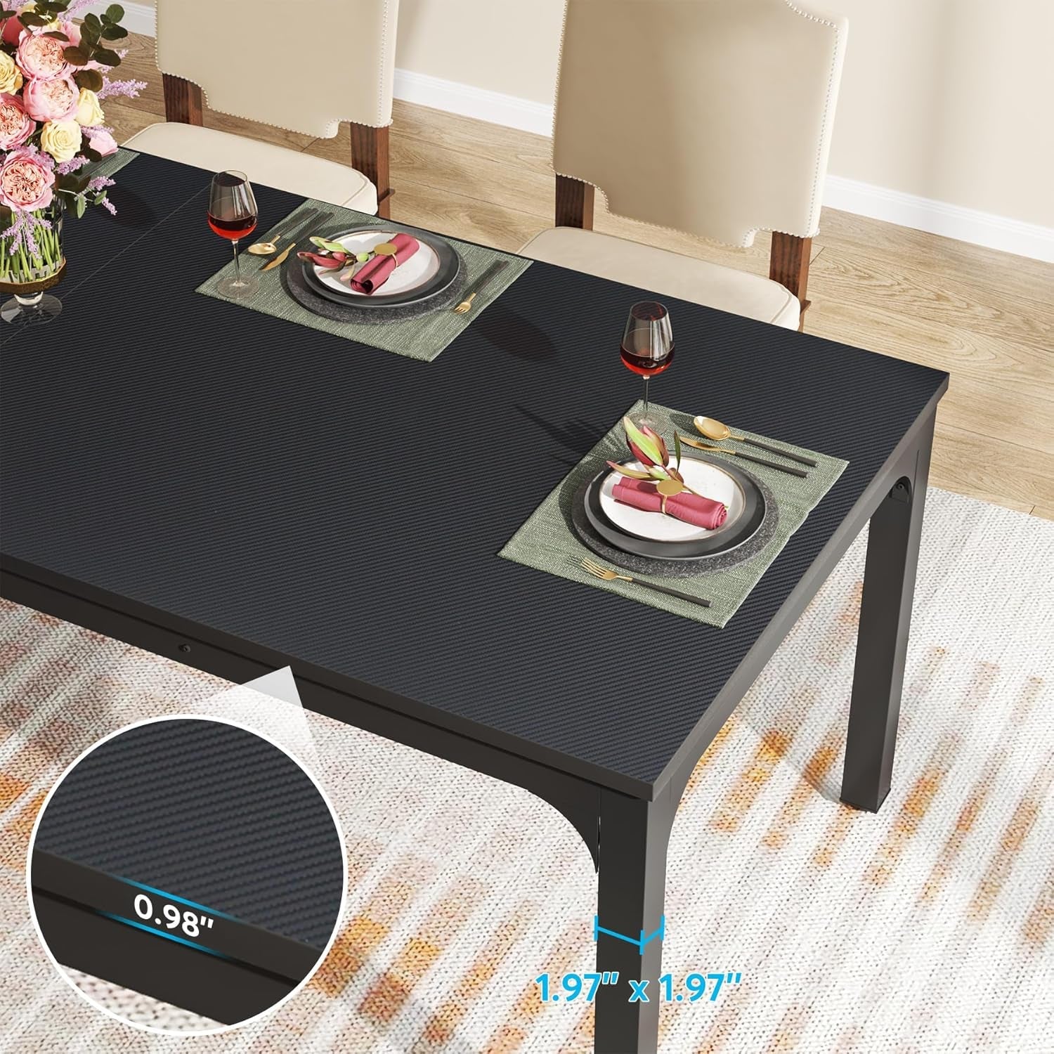 Black Dining Table for 6-8 Person, 78 Inch Large Long Rectangle Kitchen Dinner Table for Dining Room, 78.7 X 27.5 X 29.5 Inches(Only Table)-4