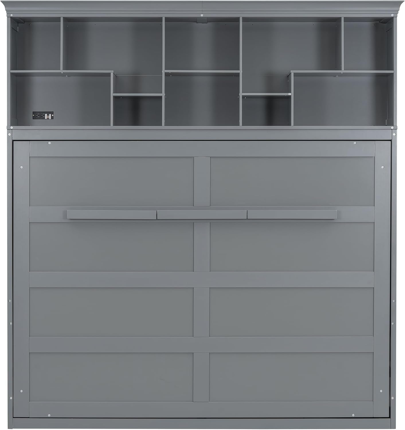 Queen Size Murphy Bed with USB and Top Shelves-4