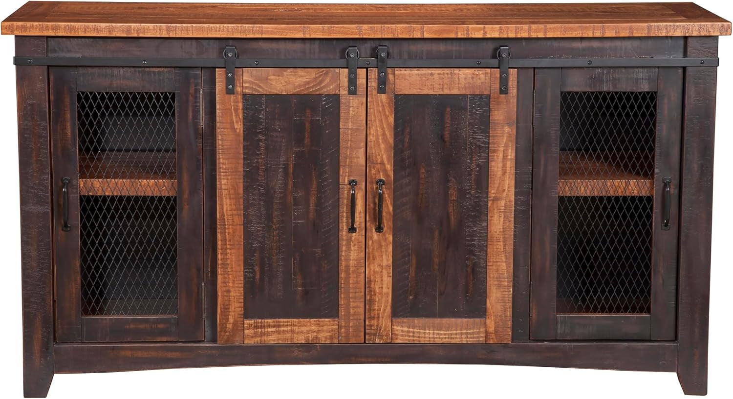 Santa Fe Solid Wood TV Stand, 65", Antique Black and Aged Distressed Pine-0