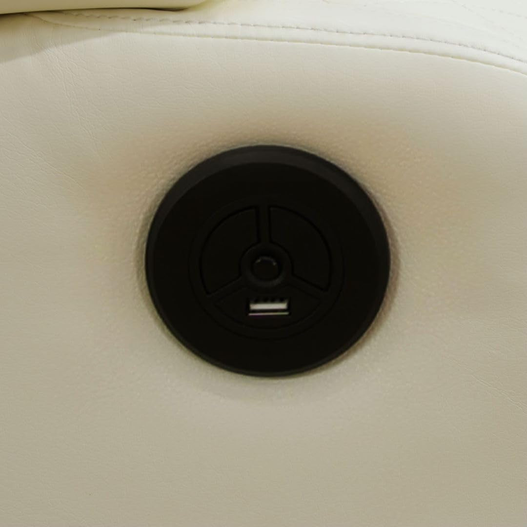 White Power Recliner Sofa LED, Wireless Charge, Table-4