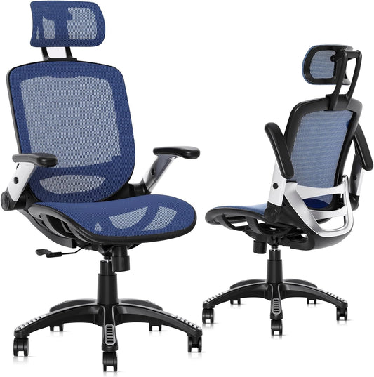 Adjustable Blue Mesh Desk Chair, Ergonomic, Lumbar Support-0
